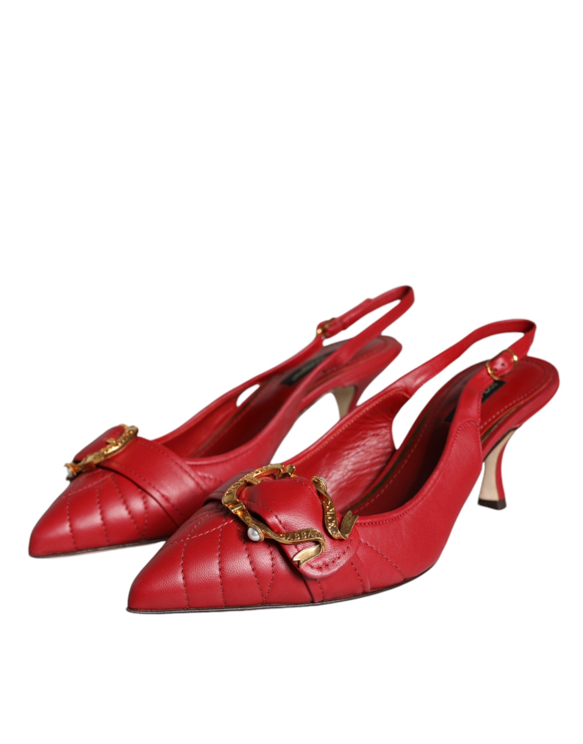 Dolce & Gabbana Red Lamb Leather Slingback Heels