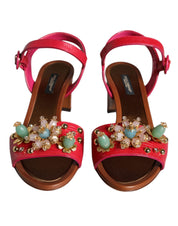 Fuchsia Leather Embellished Keira Sandals Shoes
