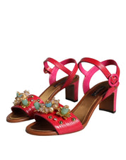 Fuchsia Leather Embellished Keira Sandals Shoes
