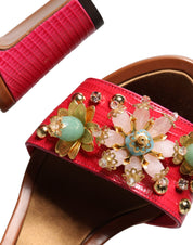 Fuchsia Leather Embellished Keira Sandals Shoes