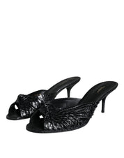 Black Leather Heels Slides Sandals Shoes