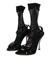 Black Mesh Stiletto Heels Sandals Shoes