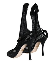 Black Mesh Stiletto Heels Sandals Shoes