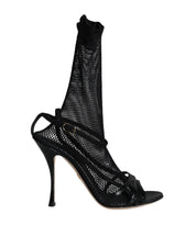 Black Mesh Stiletto Heels Sandals Shoes