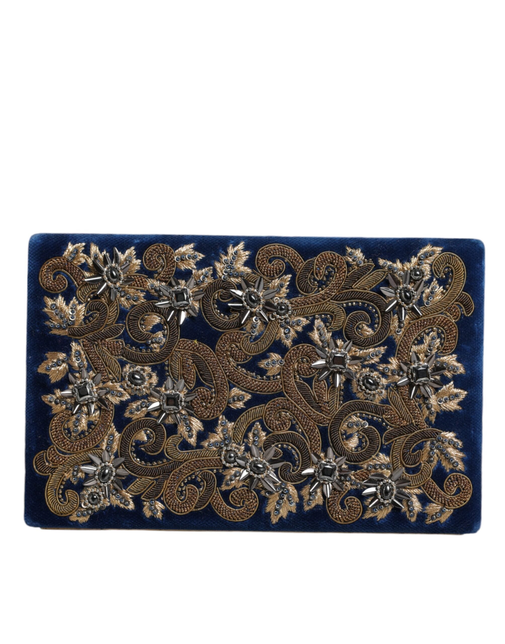 Dolce & Gabbana Blue Velvet Gold Frame Clutch