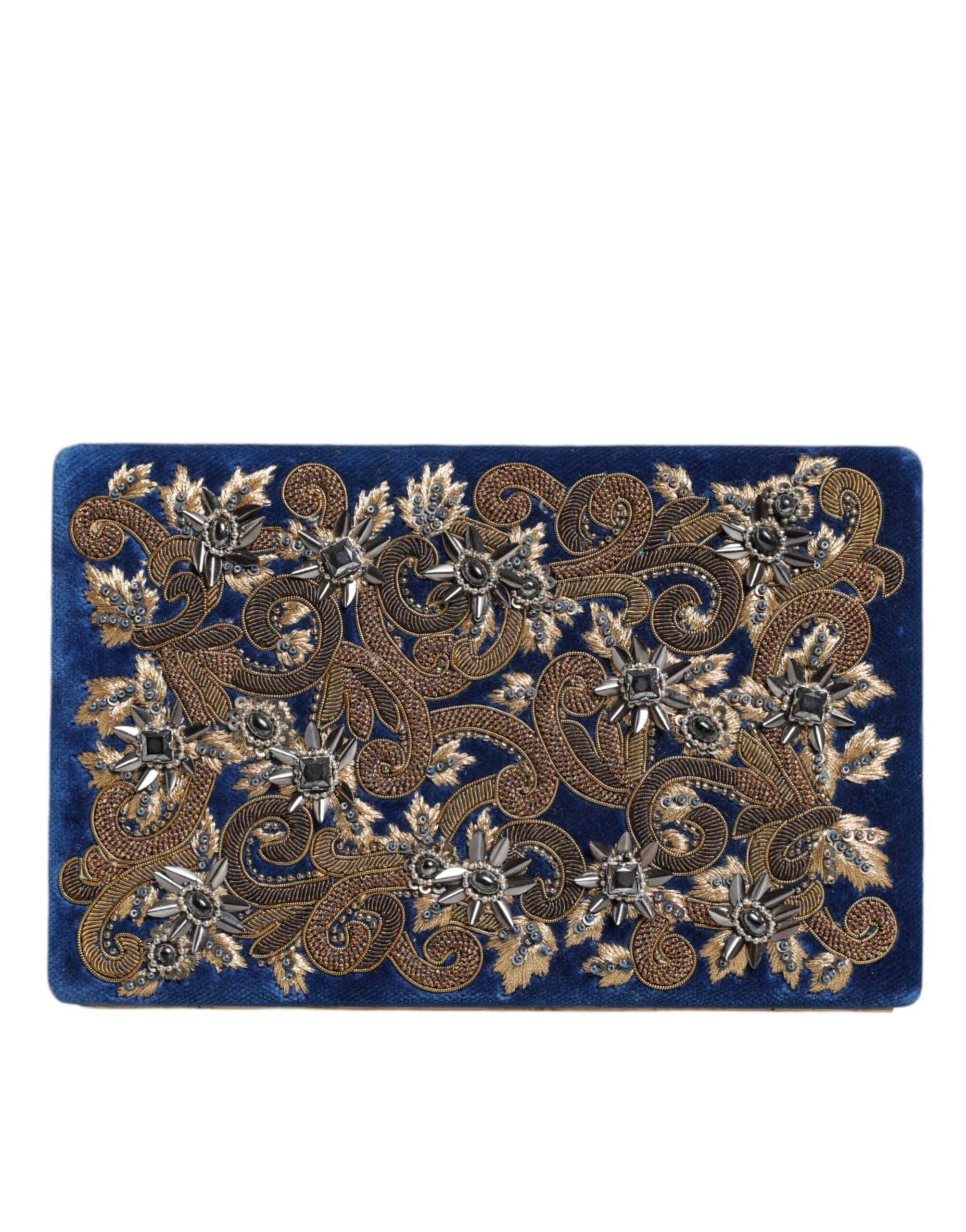 Dolce & Gabbana Blue Velvet Gold Frame Clutch