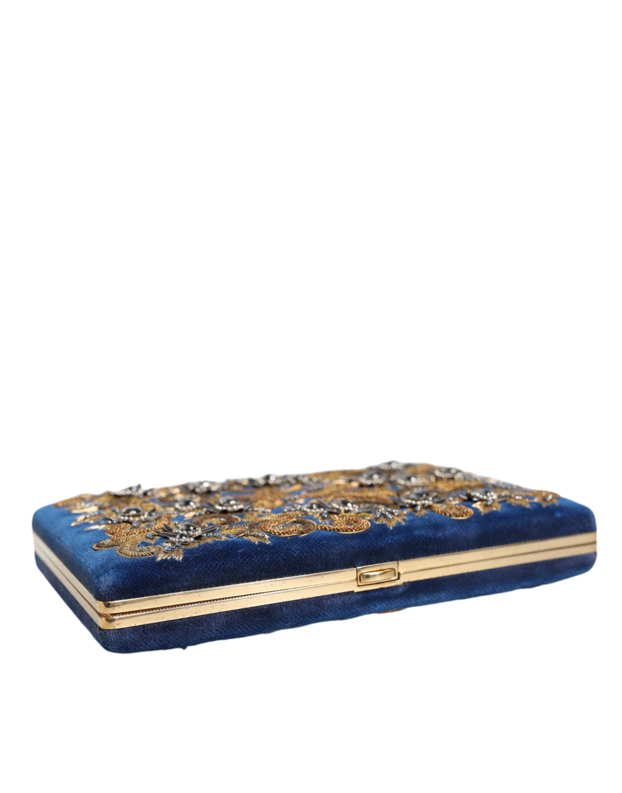 Dolce & Gabbana Blue Velvet Gold Frame Clutch