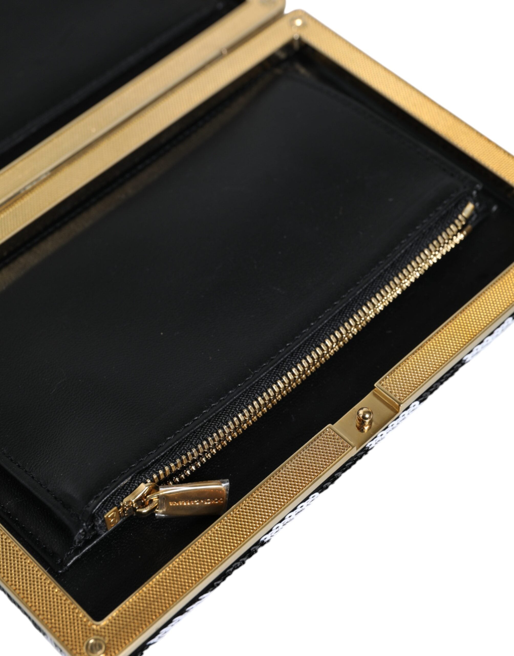 Dolce & Gabbana Black White Goat Leather Clutch