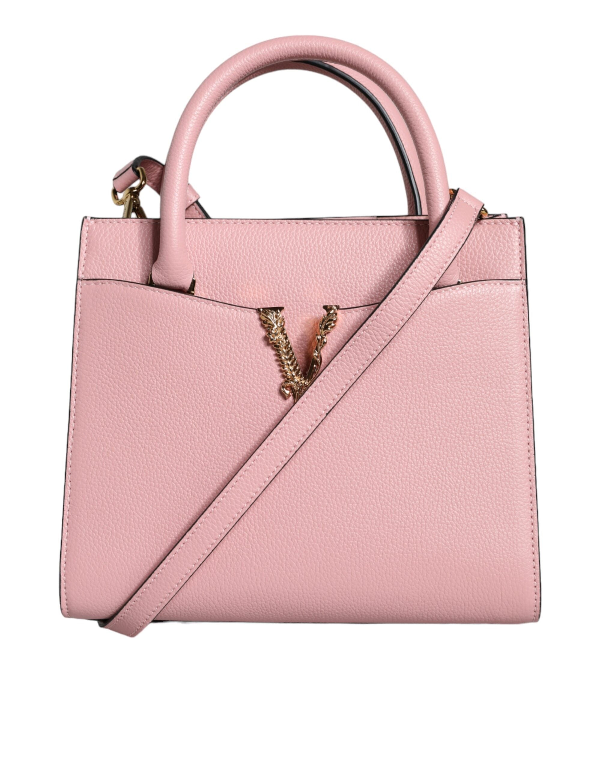 Liten rosa axelväska i läder med övre handtag och strukturerat kalvskinn.