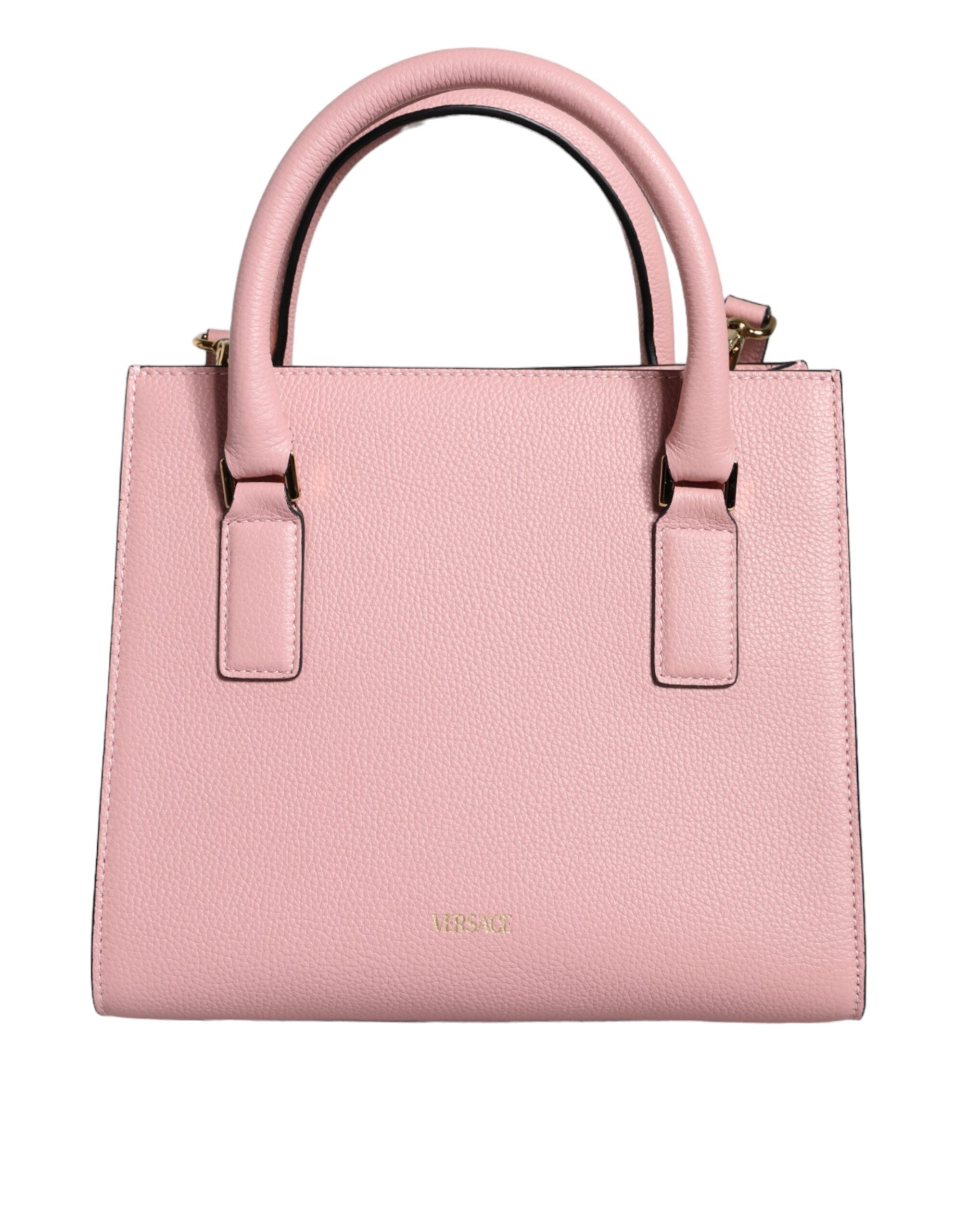 Liten rosa axelväska i läder med övre handtag och strukturerat kalvskinn.