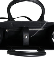 Black Top Handle Canvas Leather Logo Crossbody Tote Bag
