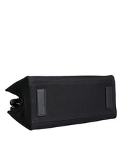 Black Top Handle Canvas Leather Logo Crossbody Tote Bag