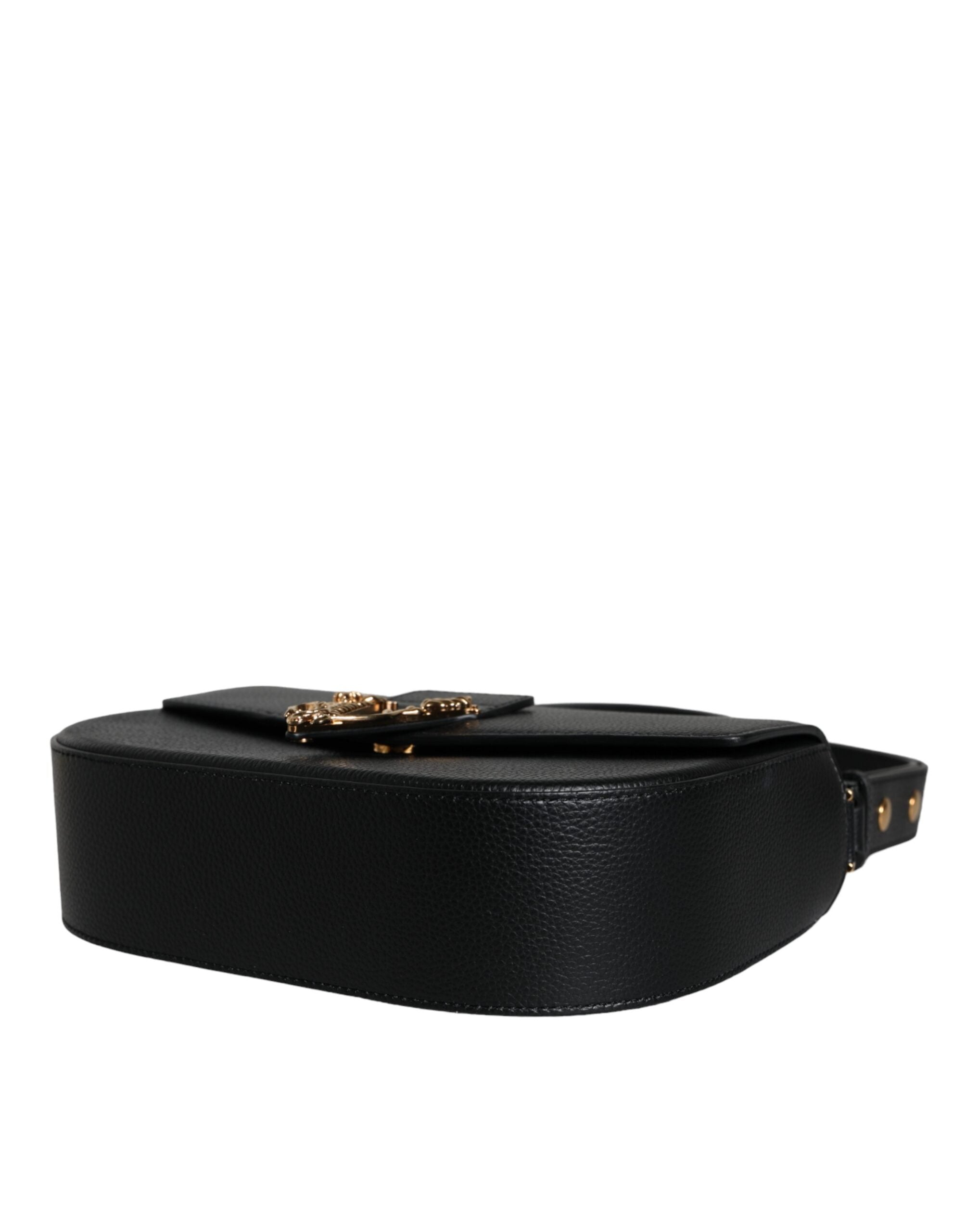 Crossbody-axelväska i svart, grovkornigt kalvskinn med logotyp