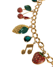 Gold Tone Brass Fruity Crystal Embellished Waist Chain Belt