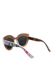 Multicolor Wood Crystal Brass Frame Floral Hand Paint Sunglasses