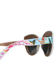 Multicolor Wood Crystal Brass Frame Floral Hand Paint Sunglasses