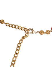 Gold Brass Red Fur Crystal Waist Torero Belt