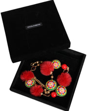 Gold Brass Red Fur Crystal Waist Torero Belt