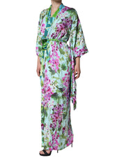 Multicolor Floral Silk Stretch Wrap Dress