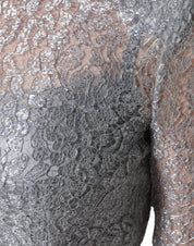 Silver Floral Lace Bodycon Sheath Midi Dress