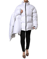 White Puffer Quilted Full Zip Coat Jacket