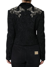 Black Jacquard Crystal Floral Jacket Blazer