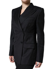 Black Striped Double Breasted Coat Jacket