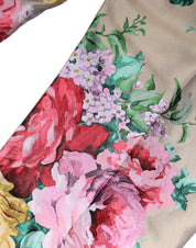 Beige Floral Jacquard High Waist Tapered Pants
