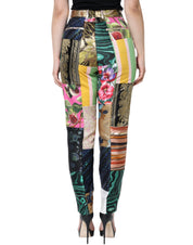 Multicolor Patchwork Jacquard High Waist Pants