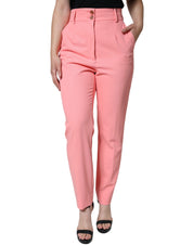 Rose Pink Polyester High Waist Tapered Pants