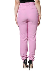 Pink Polyester High Waist Women Tapered Pants
