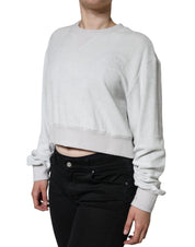 White Nylon Stretch Crew Neck Pullover Sweater