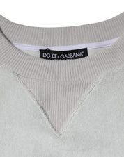 White Nylon Stretch Crew Neck Pullover Sweater