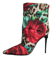 Multicolor Leopard Rose Mid Calf Boots Shoes