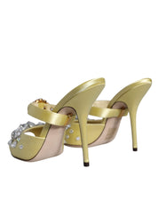 Yellow Mary Janes Satin Crystal Sandals Shoes
