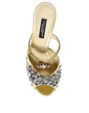 Yellow Mary Janes Satin Crystal Sandals Shoes