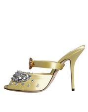 Yellow Mary Janes Satin Crystal Sandals Shoes