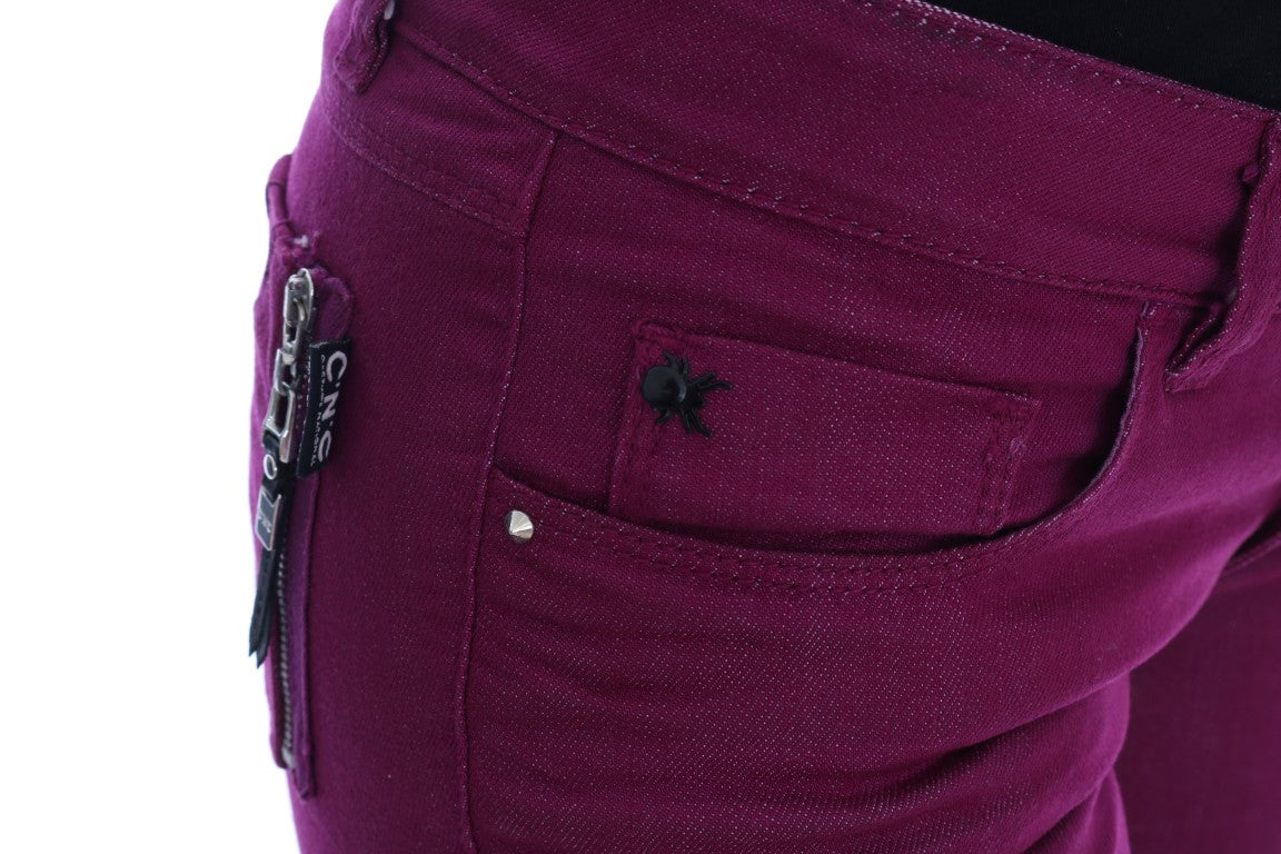 Lila stretchiga smala denimjeans i bomull