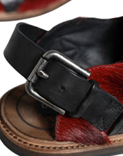 Black Red Gazelle Hair Leather Sandals Shoes