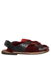 Black Red Gazelle Hair Leather Sandals Shoes