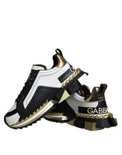 White Gold Black Leather SUPER KING Sneakers Shoes