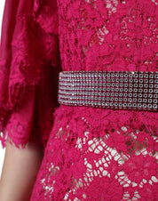 Pink Lace Crystal Sheath Long Gown Dress