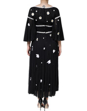 Black Silk Daisy A-line Long Maxi Dress