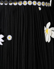 Black Silk Daisy A-line Long Maxi Dress