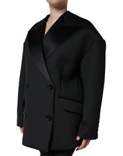 Black Polyester Double Breasted Coat Jacket