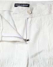 White Floral Brocade Cotton Cropped Pants