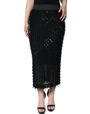 Black Embellished Pencil Cut Midi Skirt