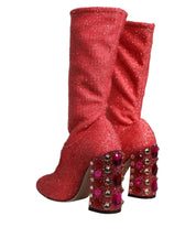 Pink Crystal Lurex Fantasy High Boots Shoes