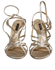 Beige Leather Stiletto Heels Sandals Shoes