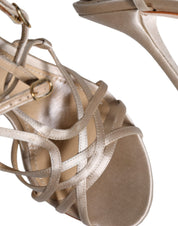Beige Leather Stiletto Heels Sandals Shoes